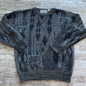 brown funky pattern grandpa sweater